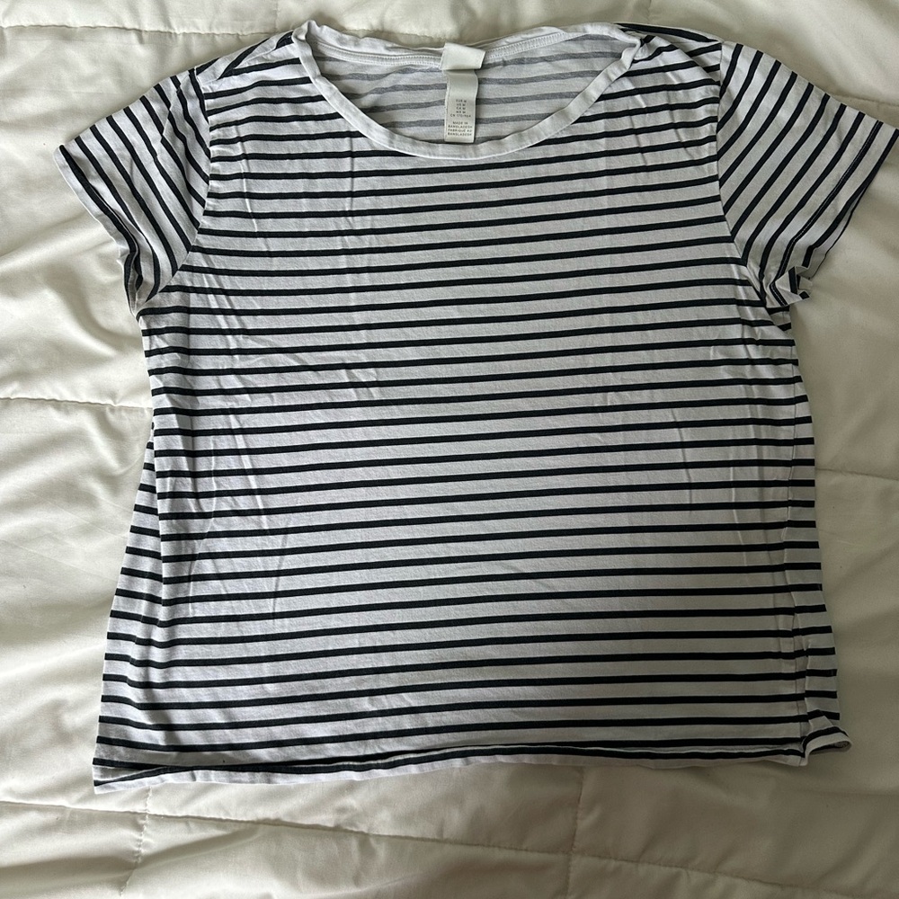 H&M Blue and White Striped Short Sleeve Tee